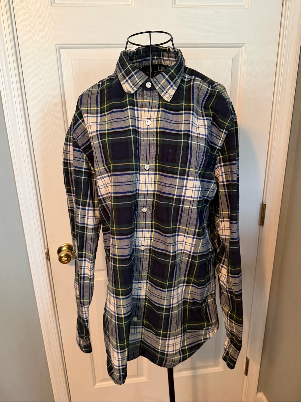 GAP Men's Navy, White & Green Plaid Button-Down Shirt